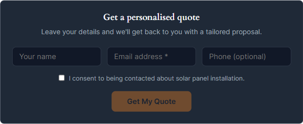 Lead form with name, email, phone fields and Get My Quote button