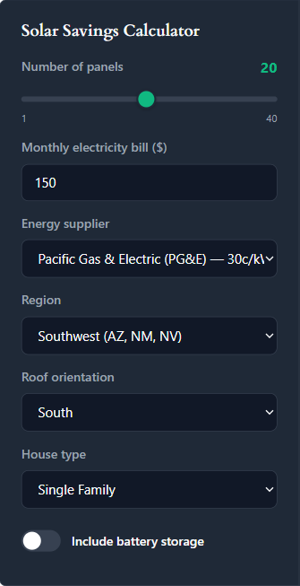 Calculator inputs panel with branded colors and logo