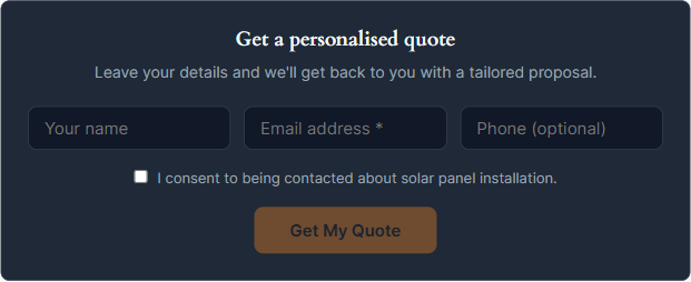 Lead form with name, email, phone fields and Get My Quote button