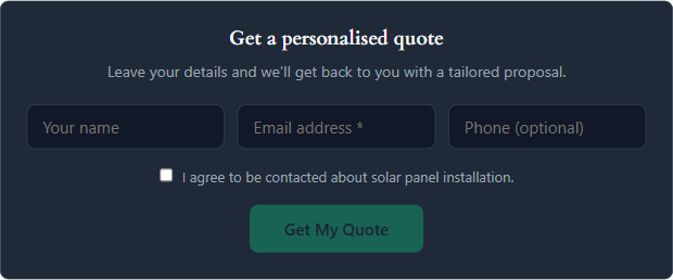 Lead capture form with Get My Quote button